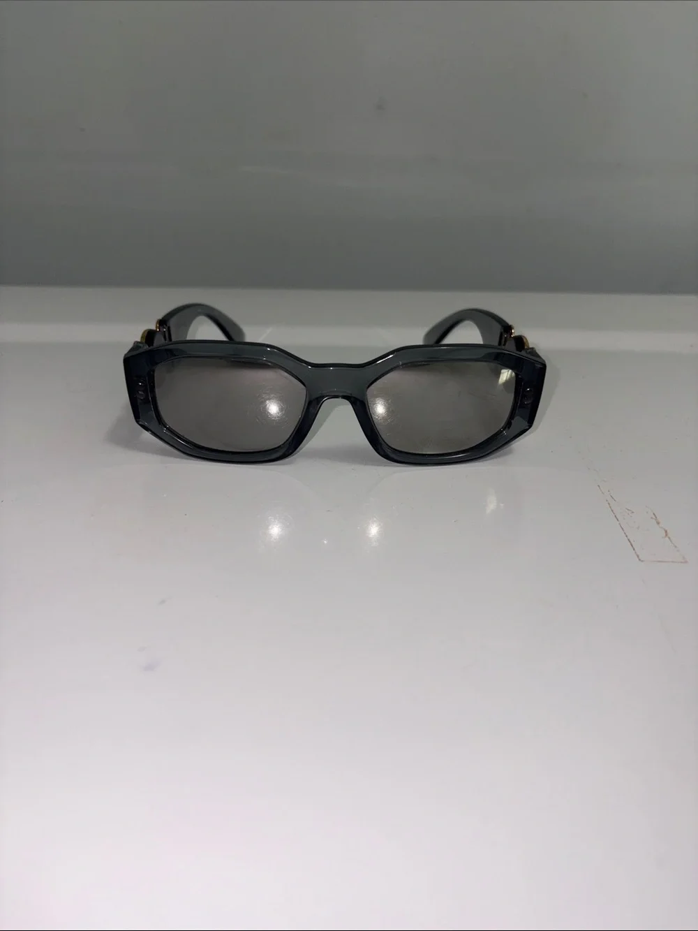 Versace Men’s Dark Gray Sunglasses with Gold Temples